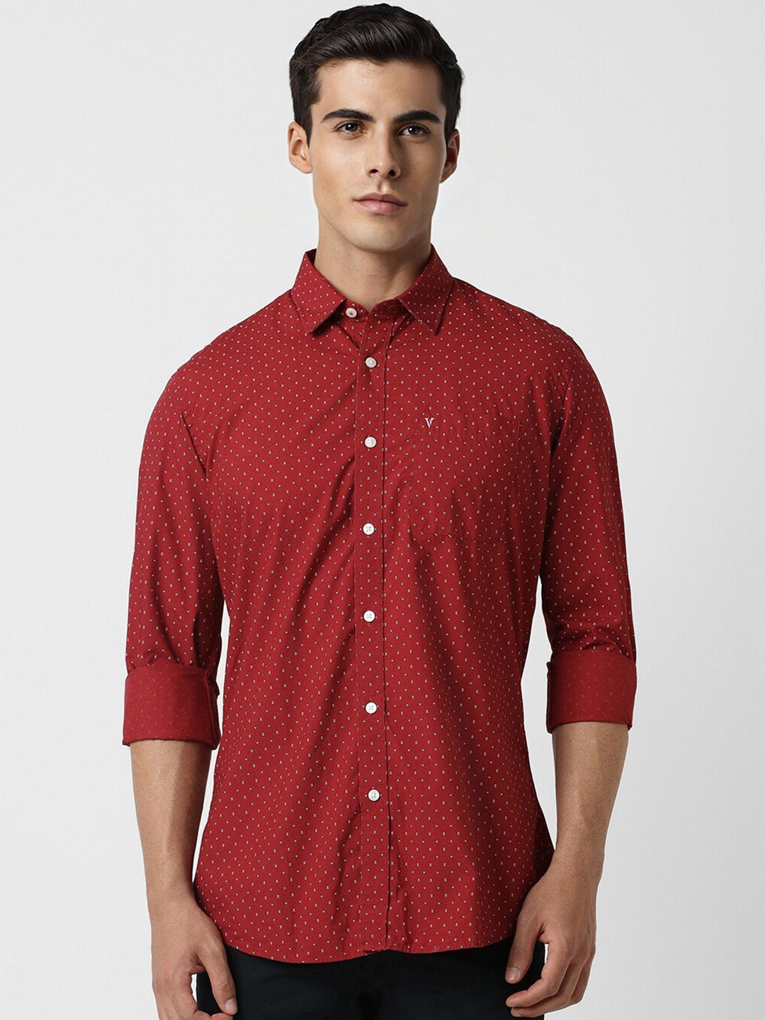 

Van Heusen Sport Slim Fit Micro Ditsy Printed Pure Cotton Casual Shirt, Red
