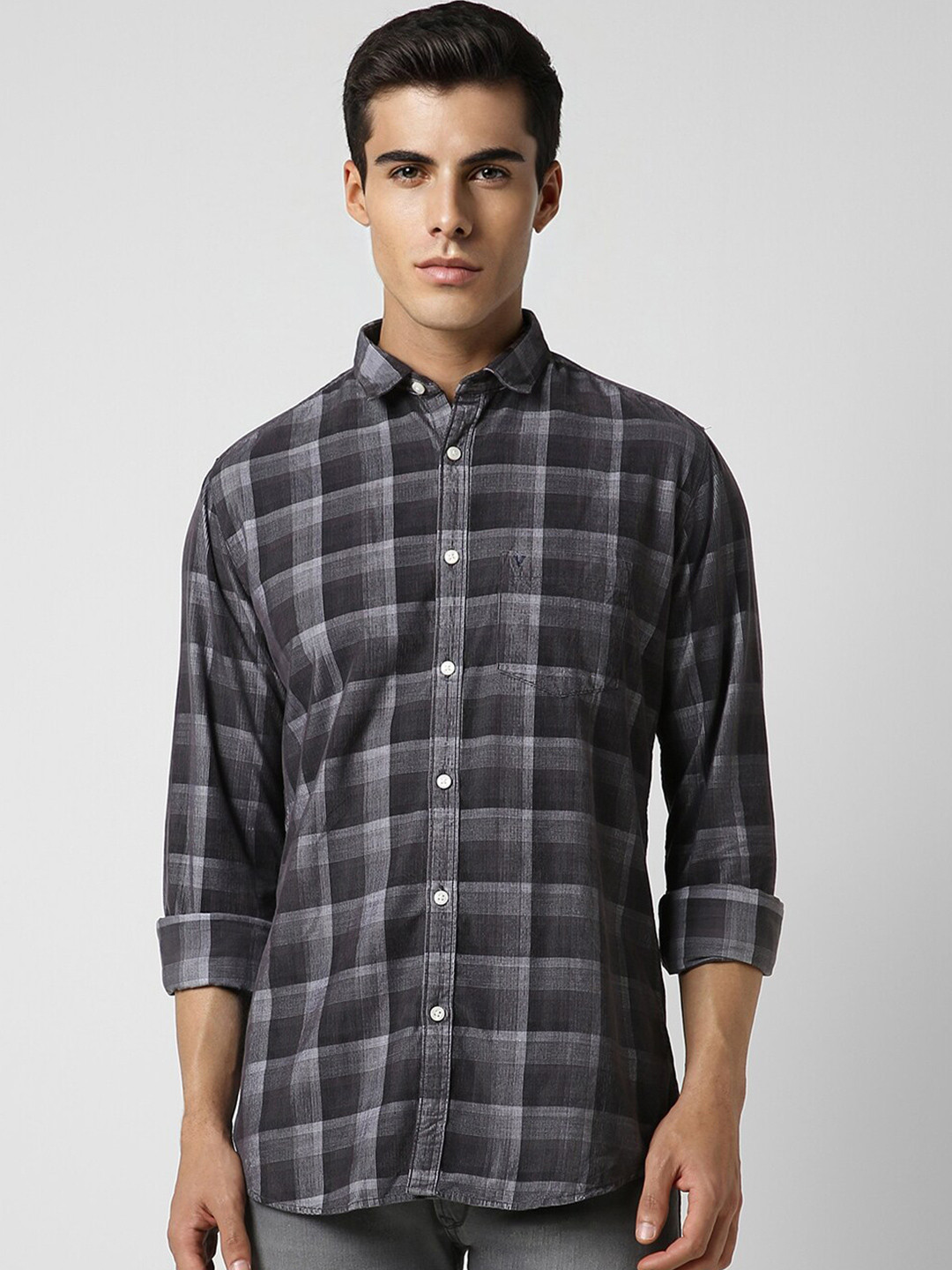 

Van Heusen Sport Slim Fit Checked Pure Cotton Casual Shirt, Grey