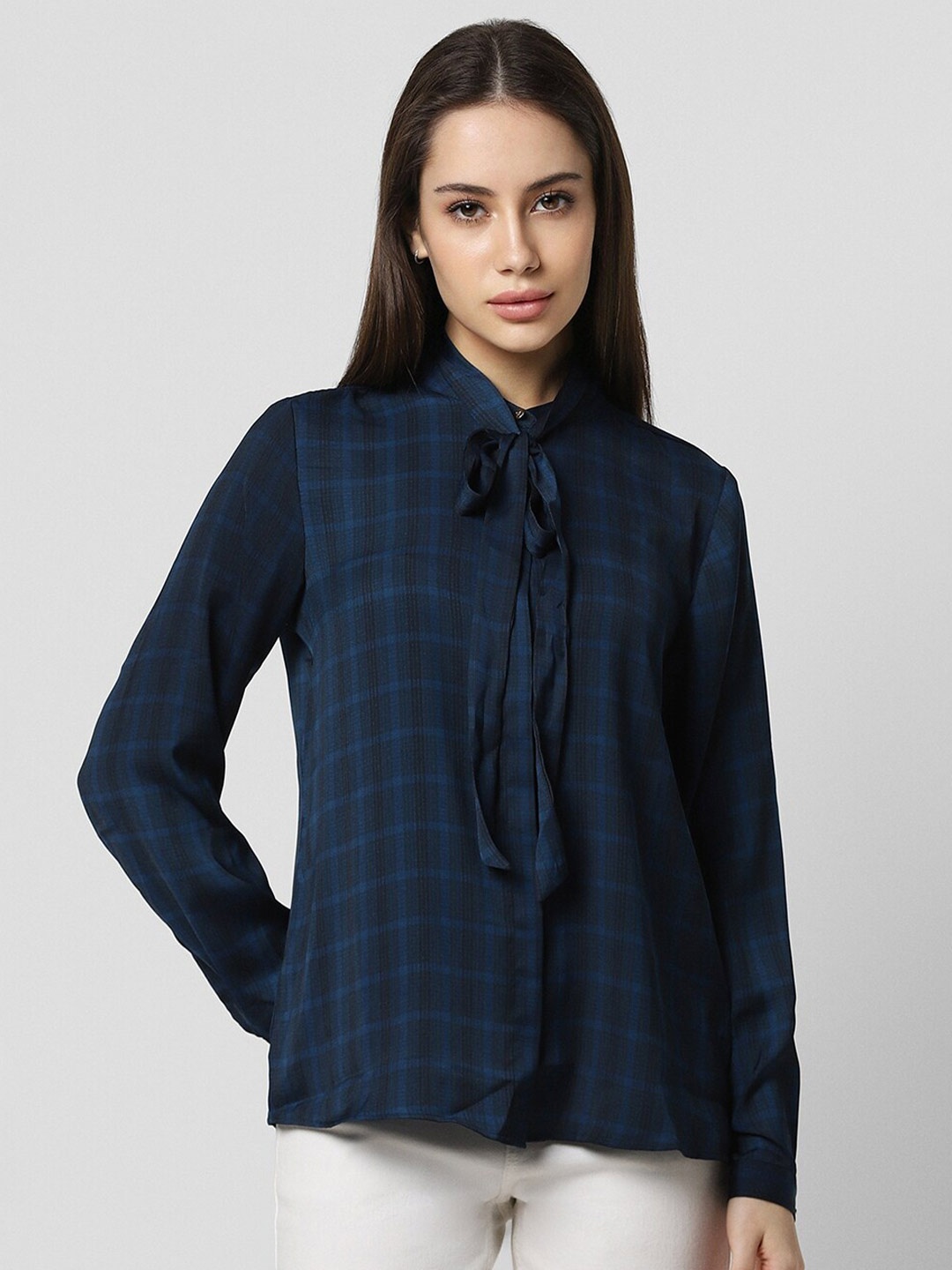 

Van Heusen Woman Tartan Checks Formal Shirt, Navy blue