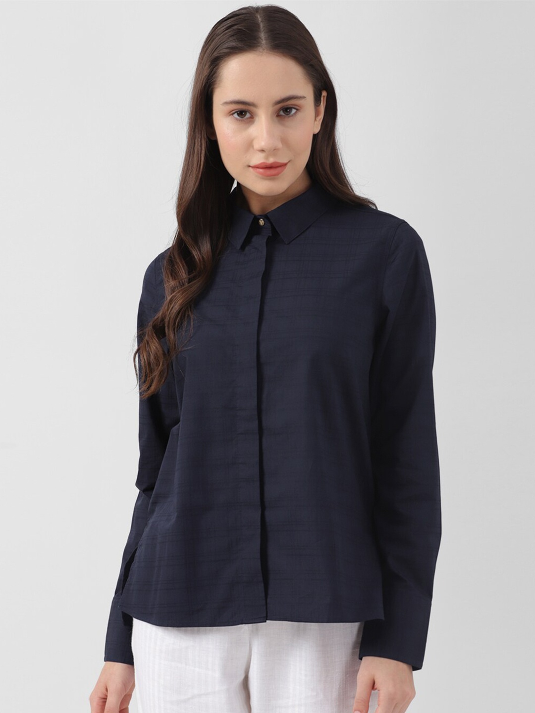 

Van Heusen Woman Striped Cotton Formal Shirt, Navy blue