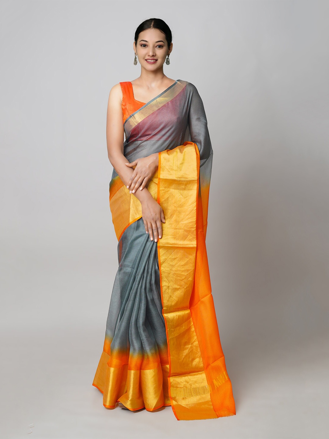 

Unnati Silks Woven Design Border Zari Pure Silk Kota Saree, Grey