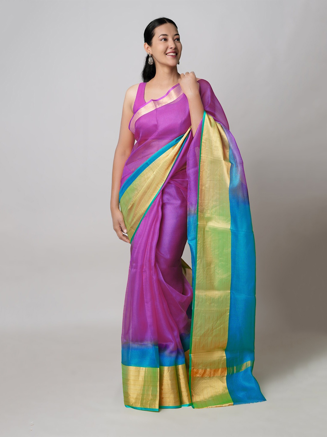 

Unnati Silks Colourblocked Pure Silk Zari Kota Saree, Violet