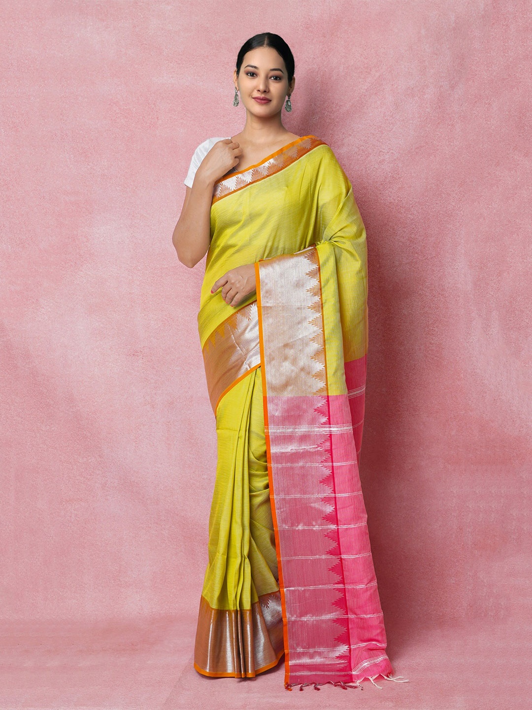 

Unnati Silks Woven Design Border Zari Pure Silk Mangalagiri Saree, Green