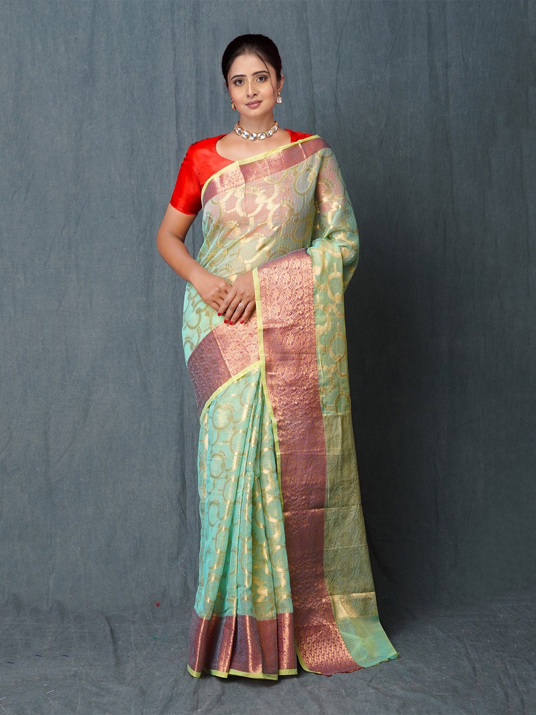 

Unnati Silks Ethnic Motifs Woven Design Pure Cotton Handloom Kota Saree, Green