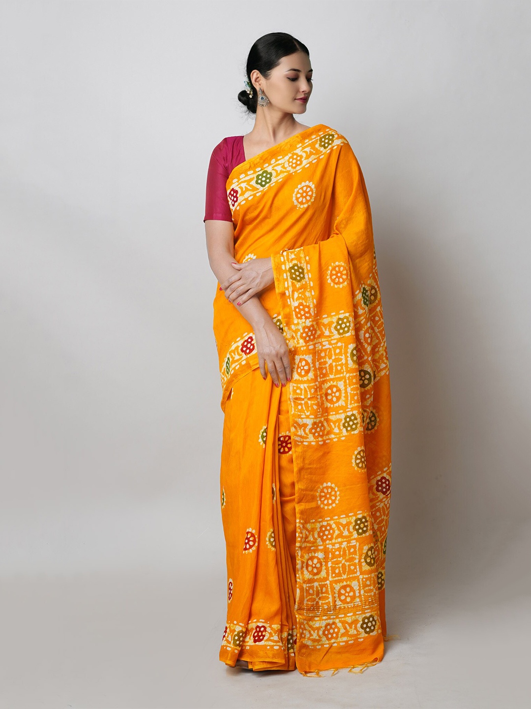 

Unnati Silks Batik Printed Chanderi Saree, Yellow