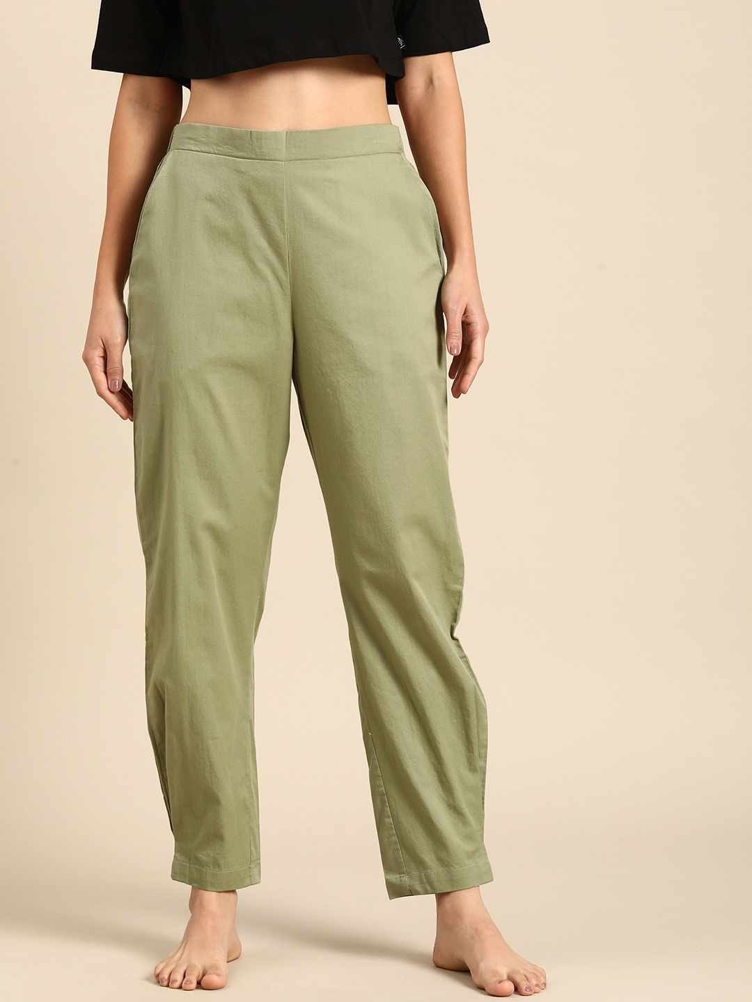 

Mystere Paris Straight Mid-Rise Lounge Pants, Olive