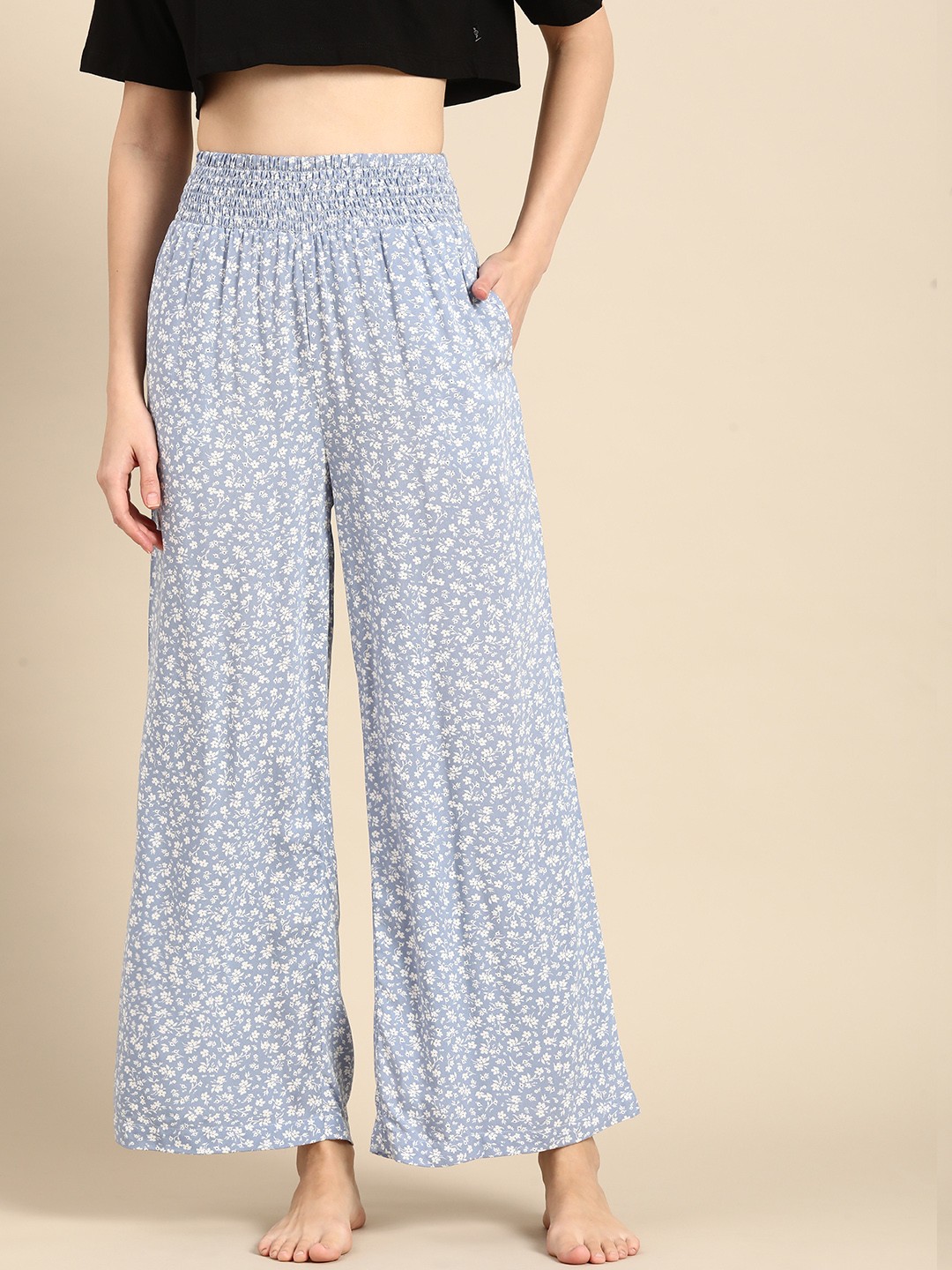

Mystere Paris Women Floral Printed Lounge Pants, Blue