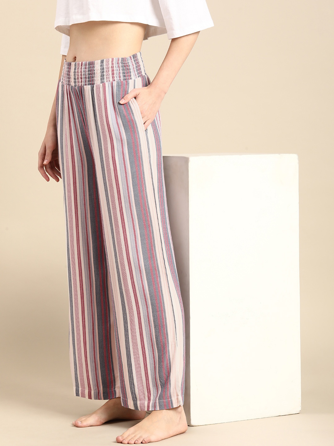 

Mystere Paris Women Striped Cotton Lounge Pants, Purple