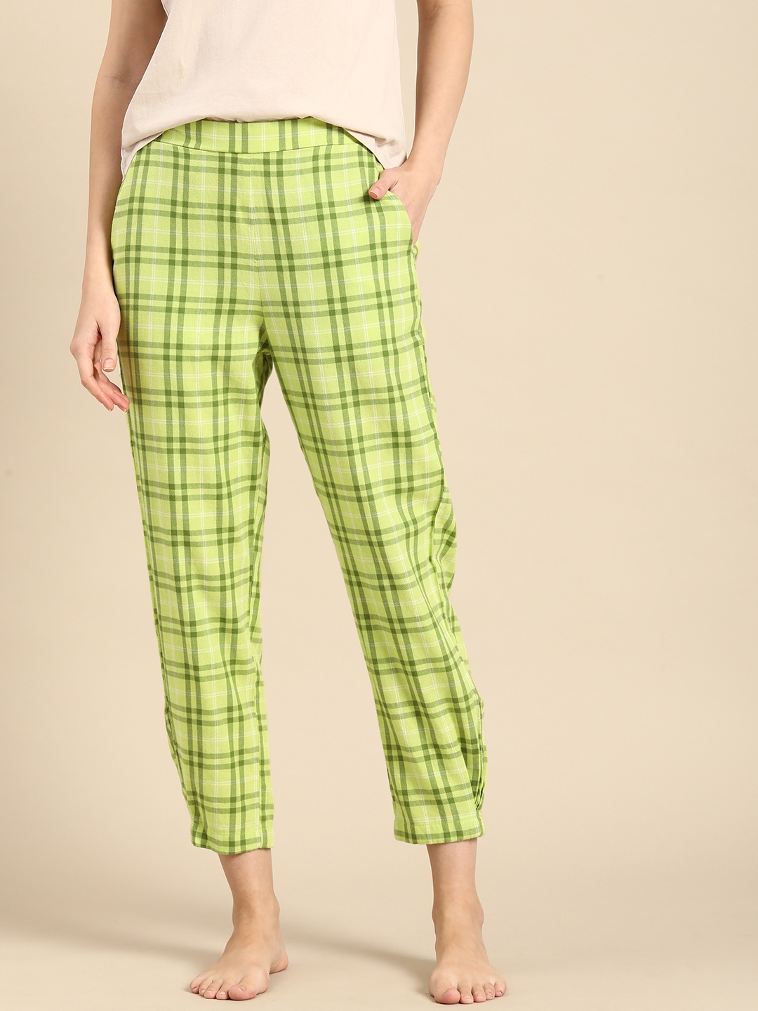 

Mystere Paris Checked Mid-Rise Lounge Pants, Lime green
