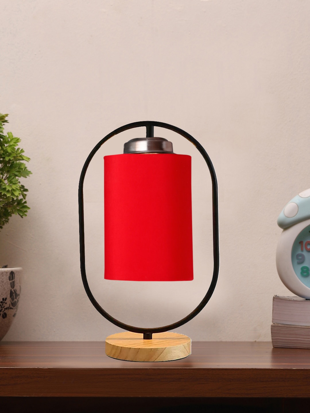 

Devansh Red & Black Cotton Drum Wooden & Iron Table Lamp