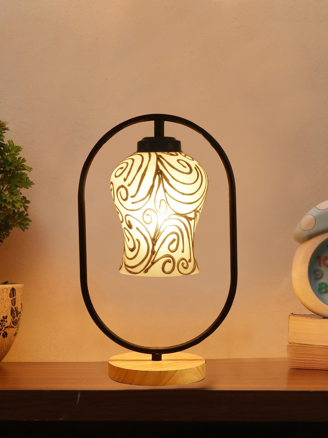 

Devansh White & Metallic Toned Glass Wooden & Iron Table Lamp
