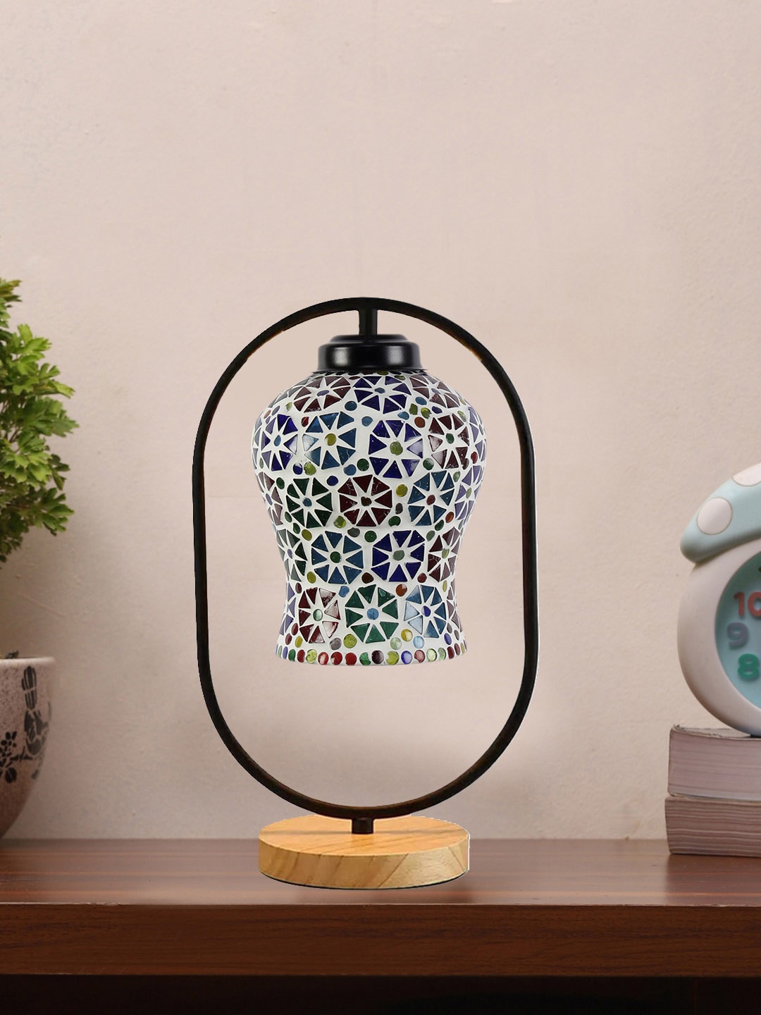 

Devansh Black & White Textured Glass Wooden & Iron Table Lamp