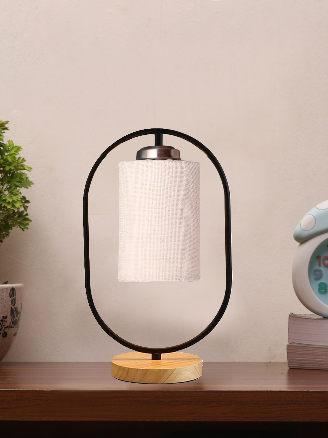 

Devansh Black & White Drum Wooden & Iron Table Lamp