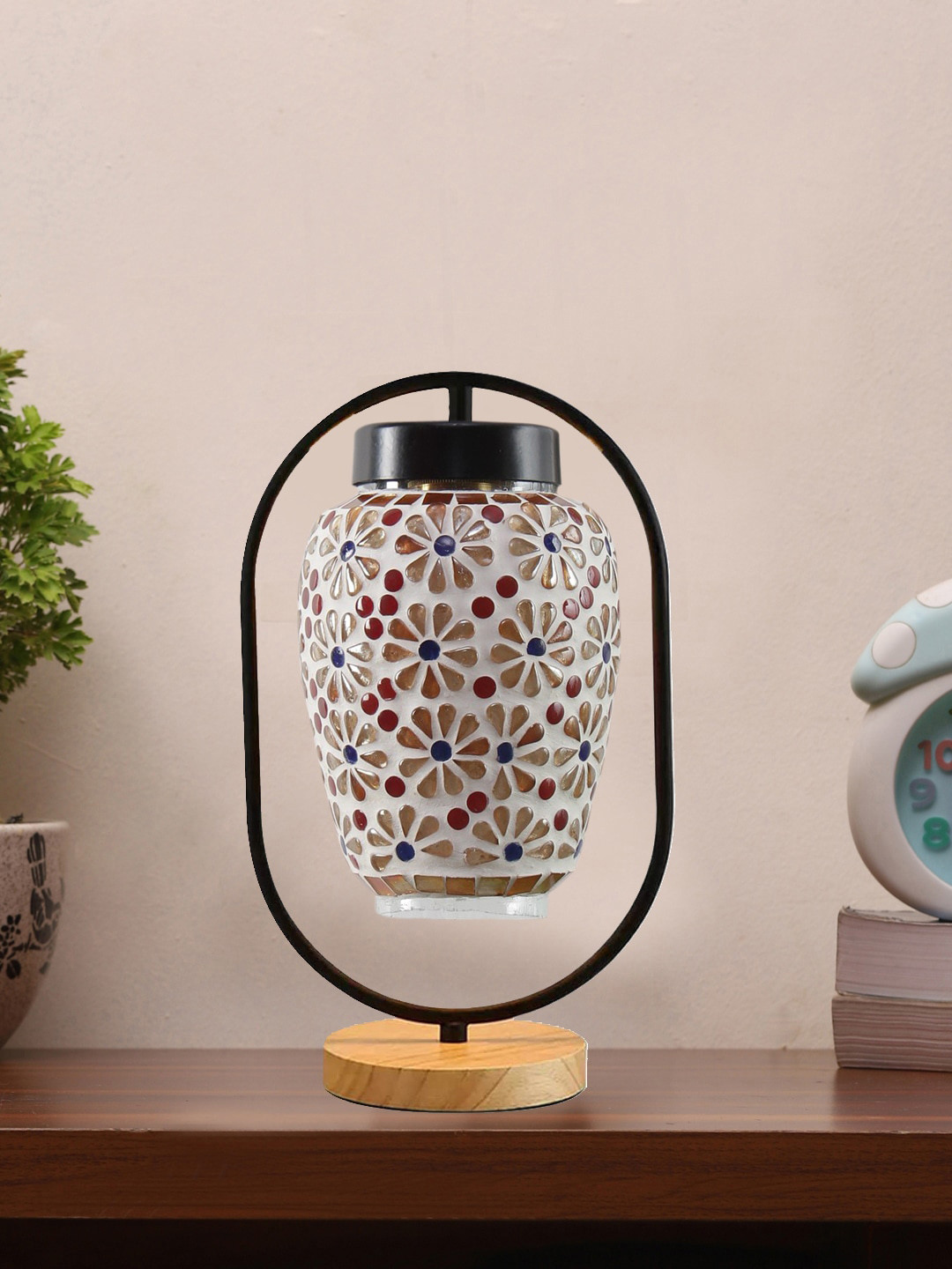 

Devansh White & Metallic Toned Textured Glass Wooden & Iron Table Lamp