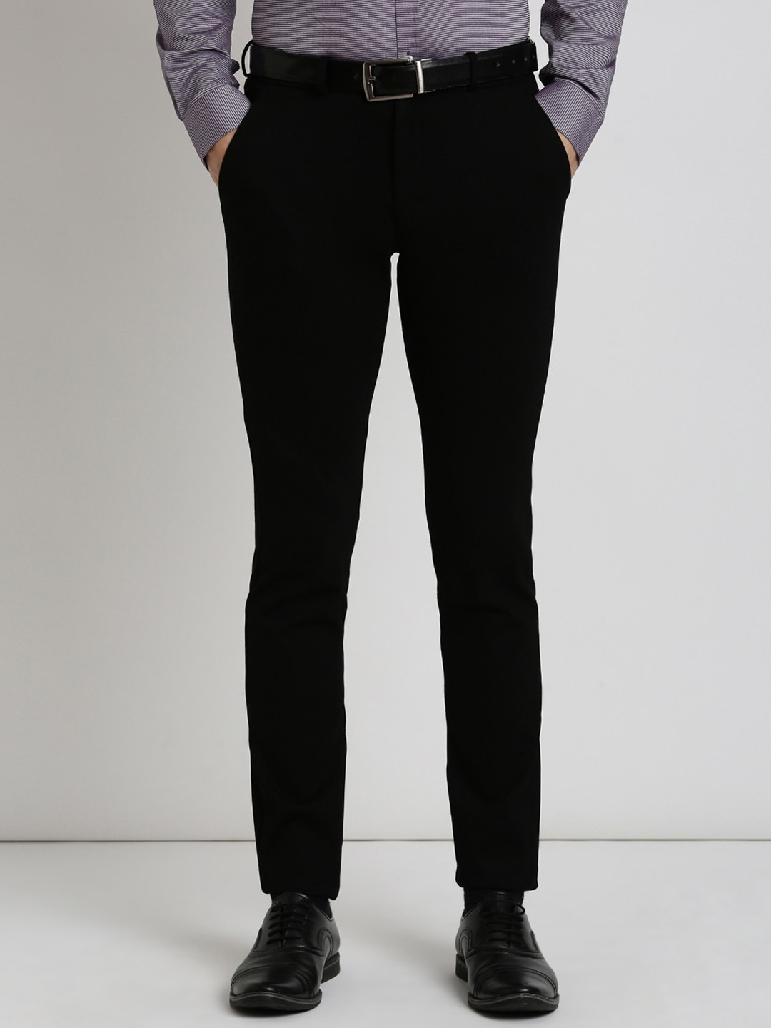 

Peter England Men Slim Fit Formal Trousers, Black