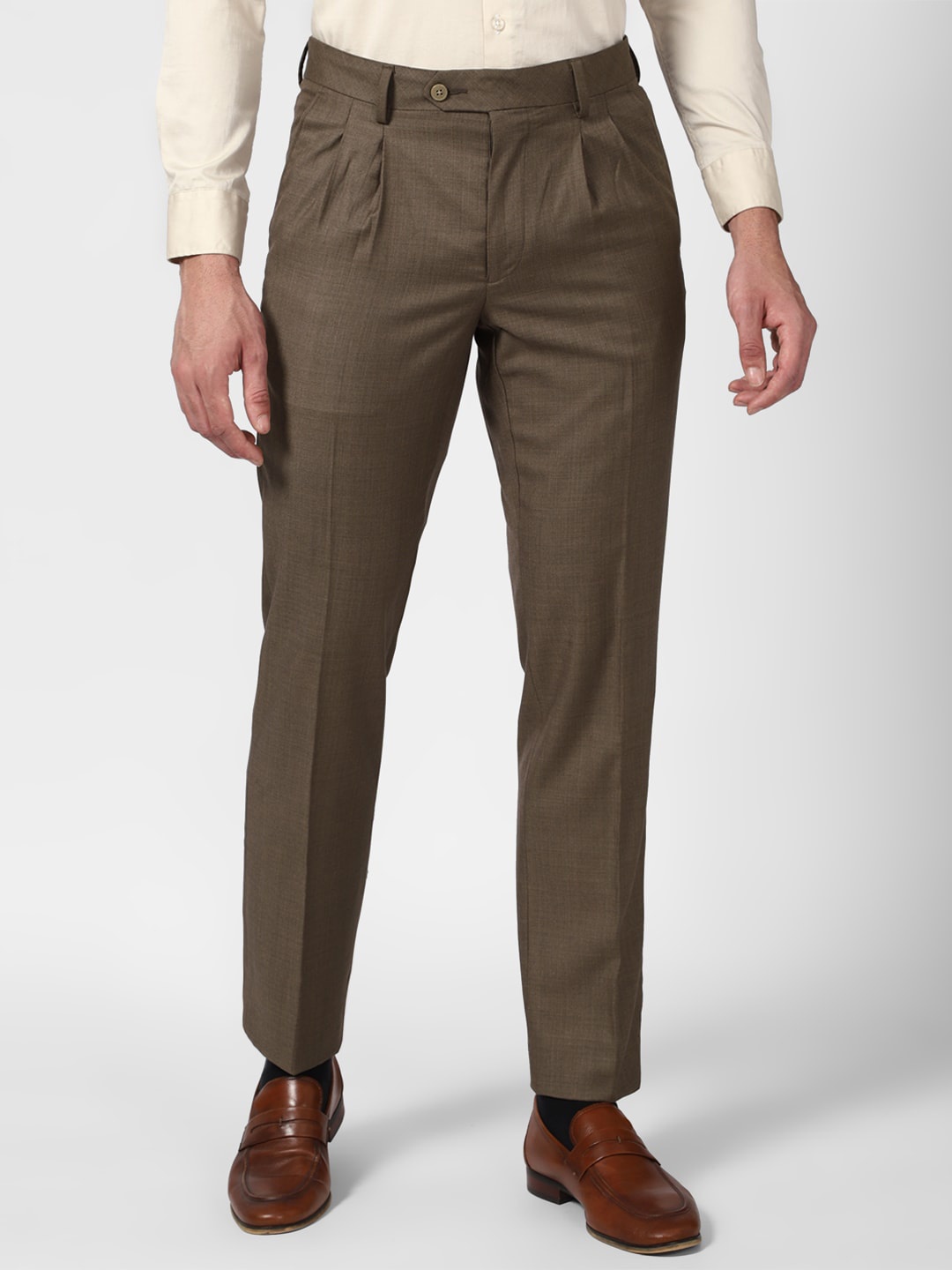

Van Heusen Men Pleated Mid Rise Formal Trousers, Brown