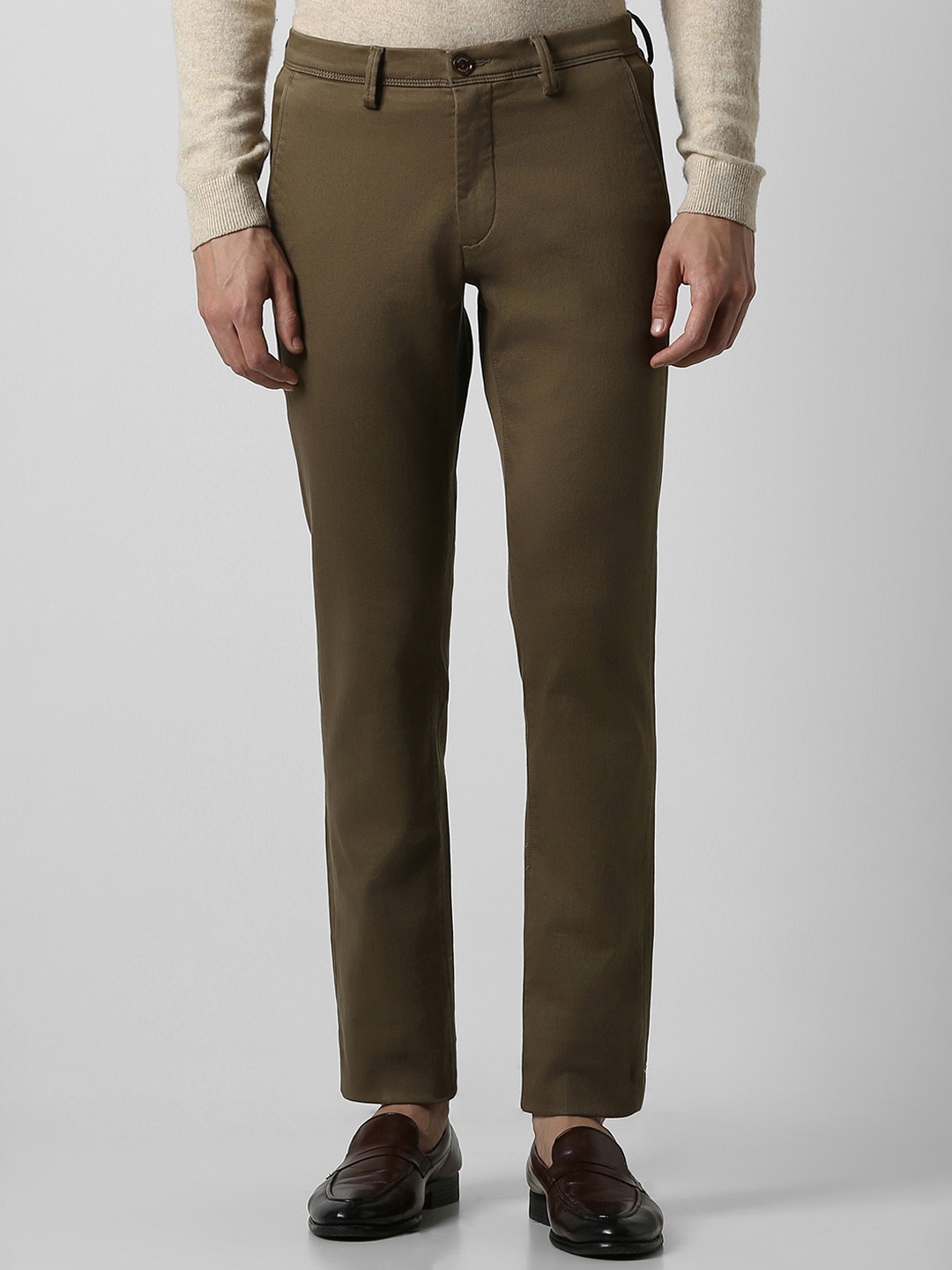 

Van Heusen Sport Men Textured Slim Fit Pure Cotton Regular Trousers, Khaki