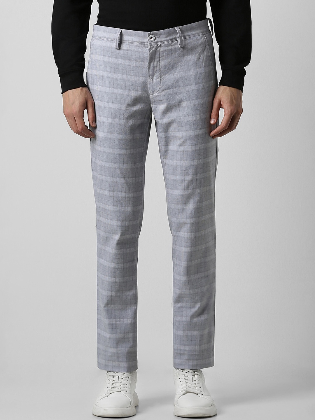 

Van Heusen Sport Men Checked Slim Fit Mid-Rise Regular Trousers, Grey