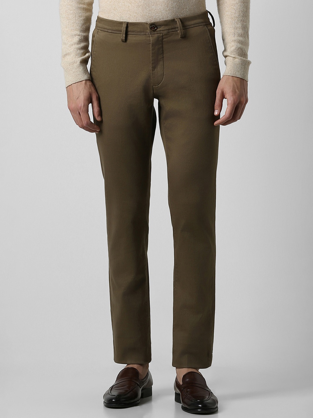 

Van Heusen Sport Men Textured Slim Fit Pure Cotton Regular Trousers, Olive