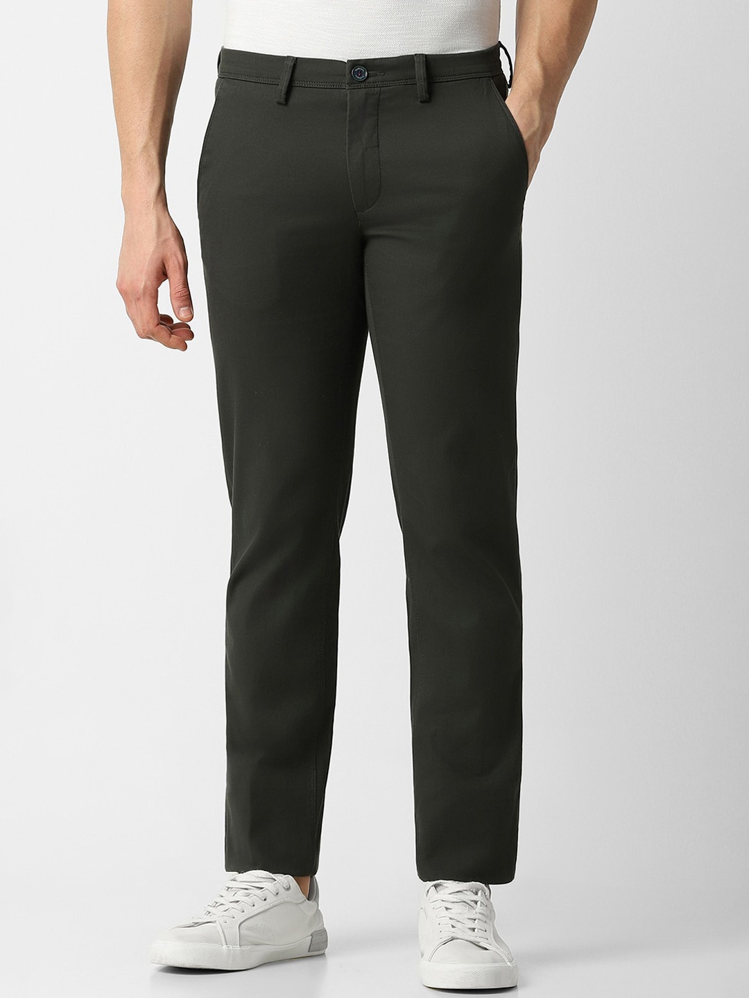 

Van Heusen Sport Men Mid Rise Slim Fit Plain Cotton Trousers, Green