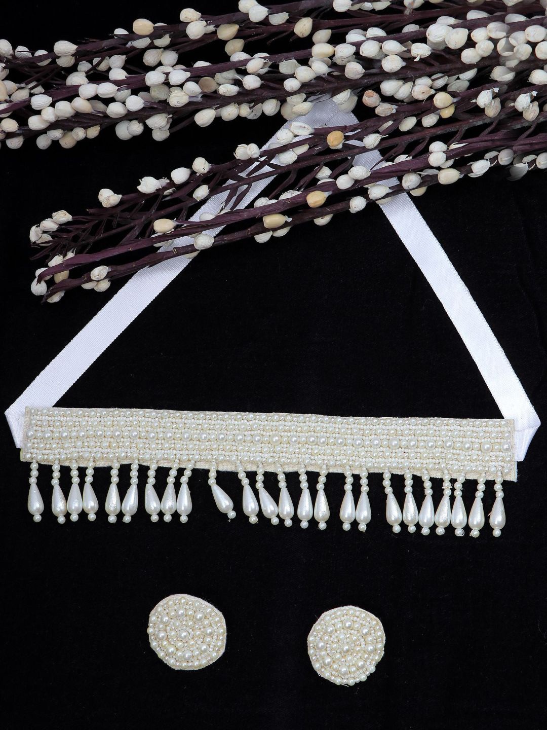 

Crunchy Fashion Boho Studded Jewellery Set, White