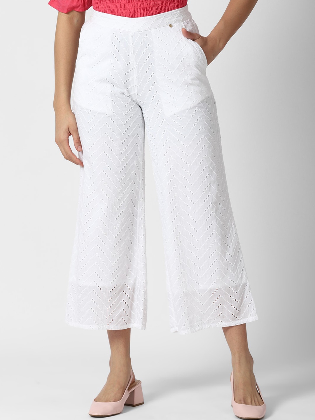 

Van Heusen Woman Self Design Mid-Rise Culottes Trousers, White