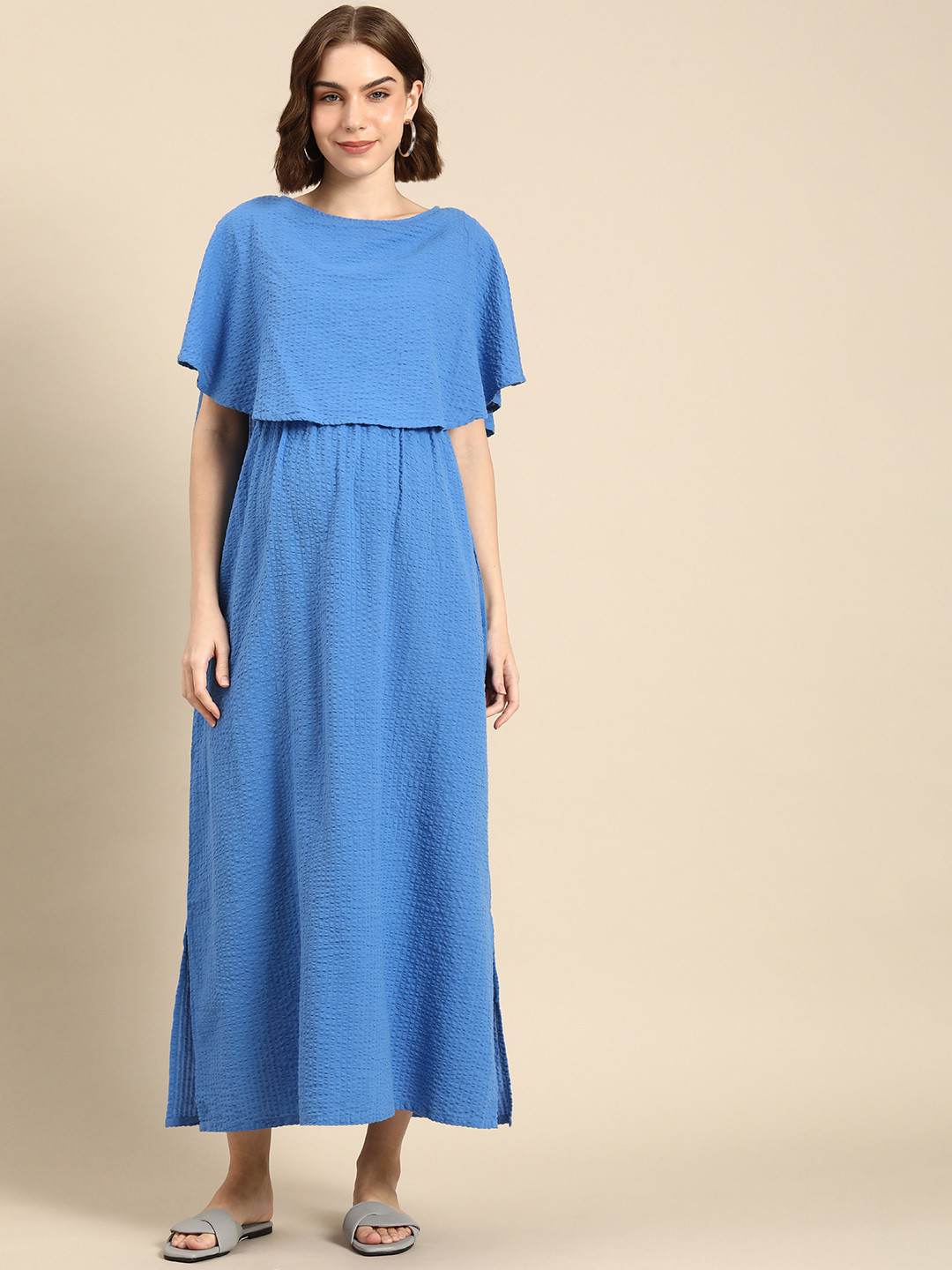 

Mystere Paris Flared Sleeves Layered Seersucker Maternity Dress, Blue