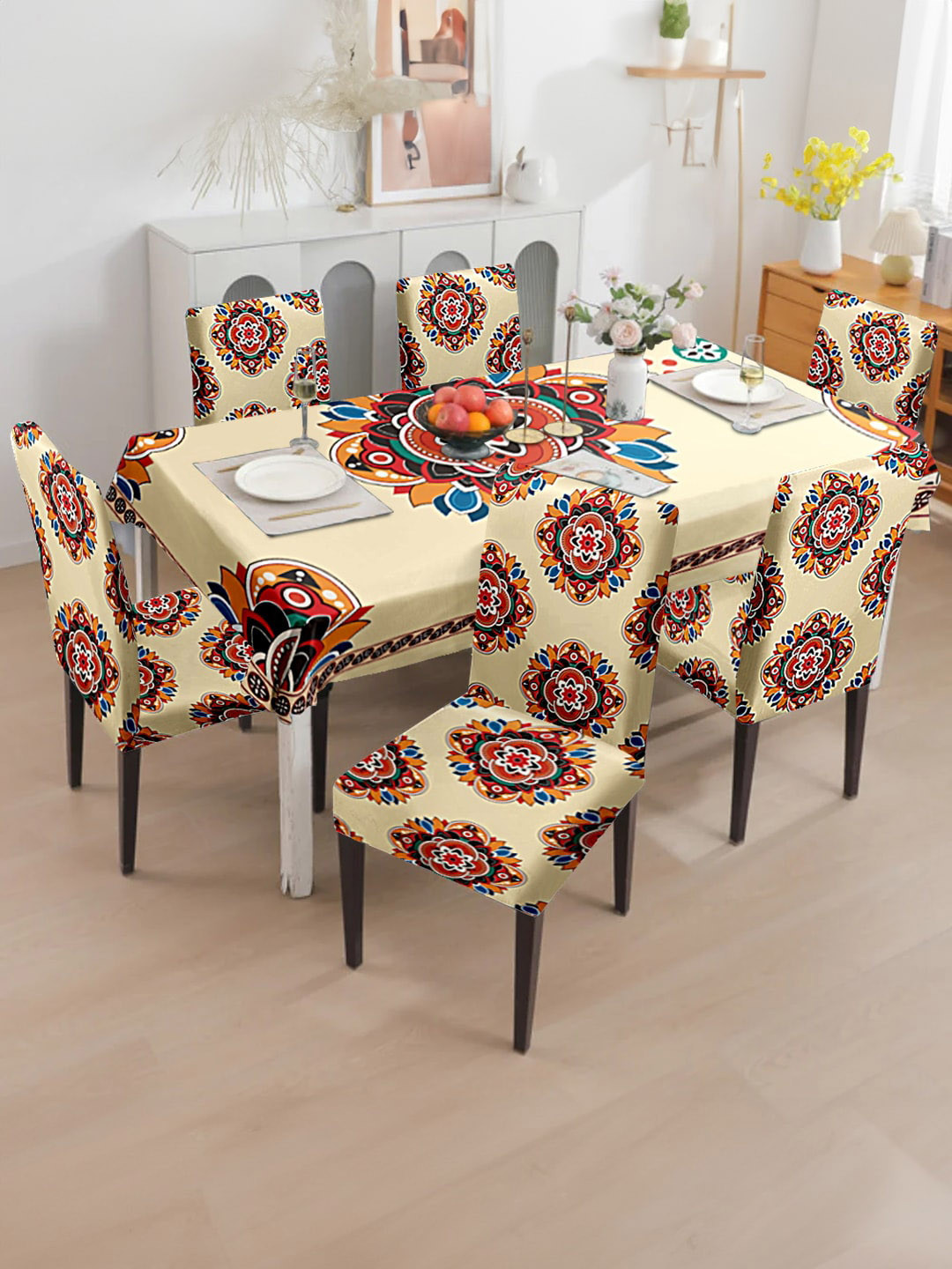 

Cortina Cream & Red 7 Pieces Floral Waterproof Chair Covers & Table Cover