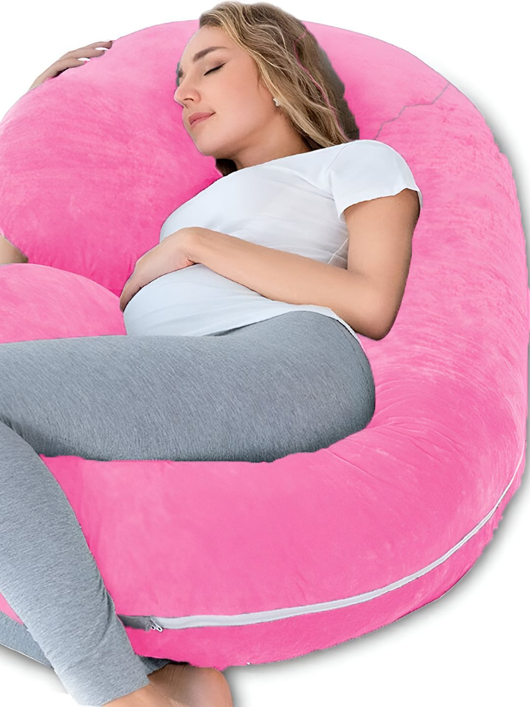 

Mom's Moon Pink Fibre Filled Faux Velvet C Shaped Lightweight Maternity Pillow
