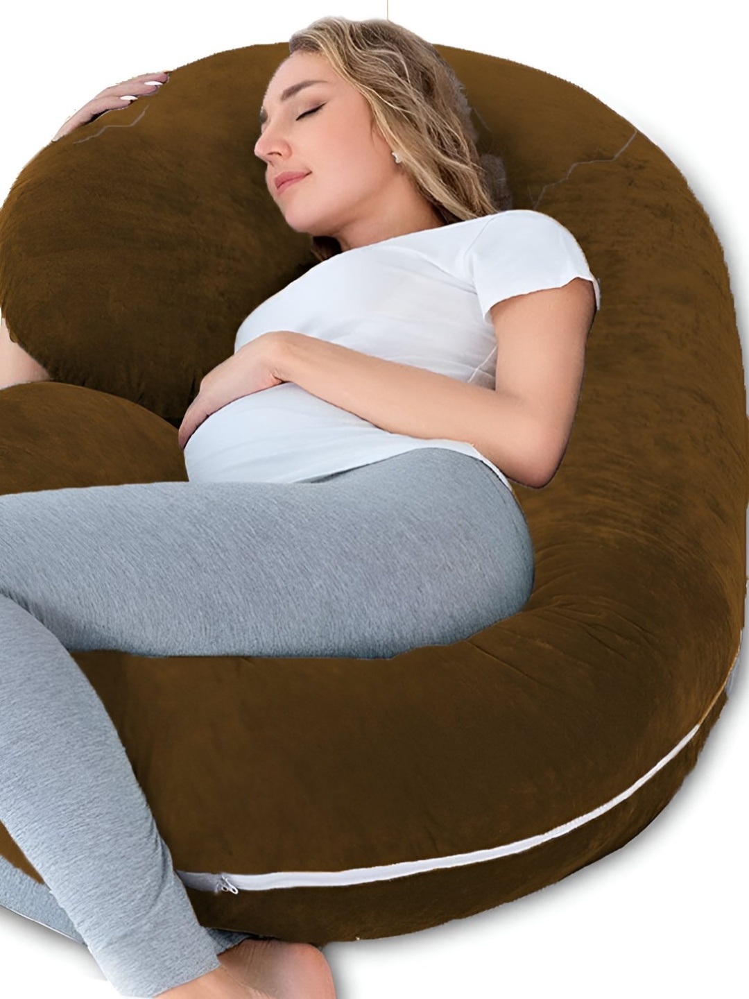 

Mom's Moon Brown Fibre Filled Faux Velvet C Shaped Lightweight Maternity Pillow