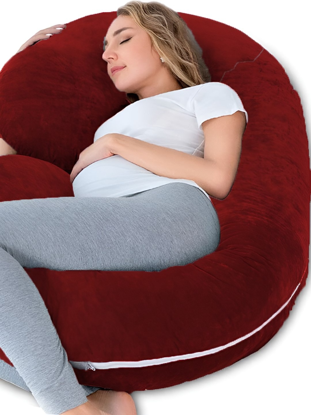 

Mom's Moon Maroon Fibre Filled Faux Velvet C Shaped Lightweight Maternity Pillow