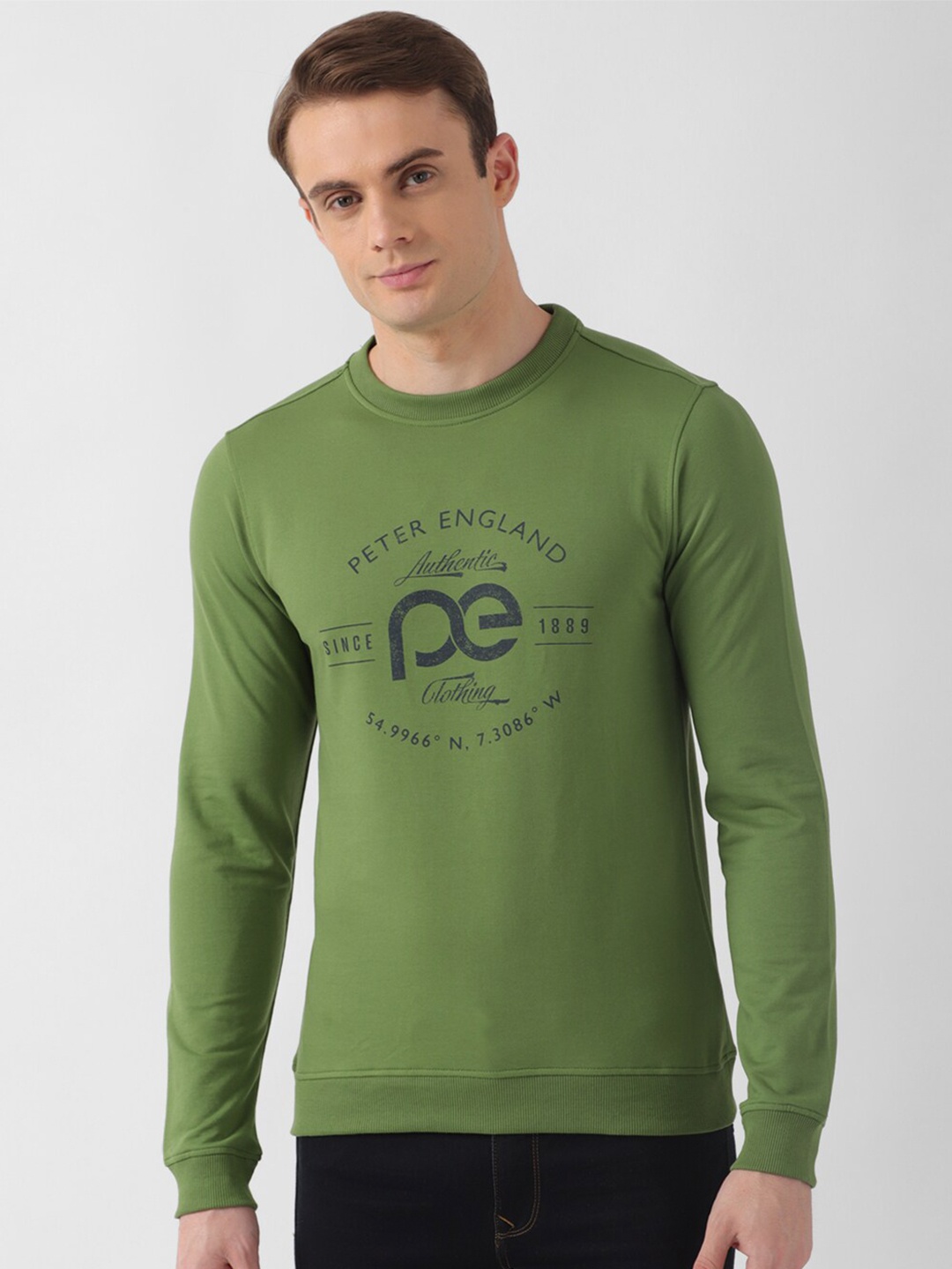 

Peter England Casuals Printed Round Neck Sweatshirt, Green