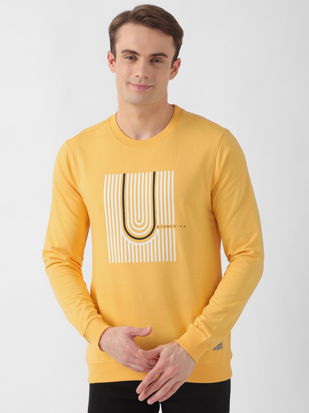 

PETER ENGLAND UNIVERSITY Geometric Printed Pullover Sweatshirt, Yellow