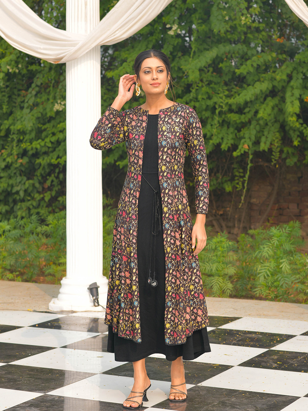 

Idhu Floral Printed Maxi Ethnic Dress, Black