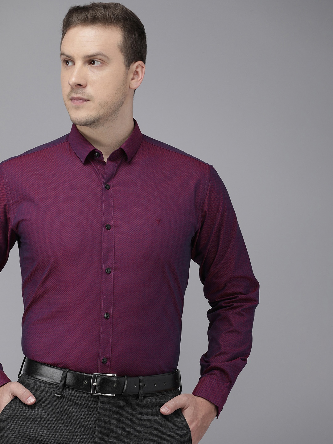 

Van Heusen Men Pure Cotton Slim Fit Formal Shirt, Purple