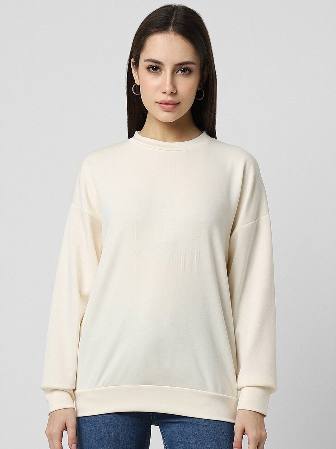 

Van Heusen Woman Round Neck Sweatshirt, Cream