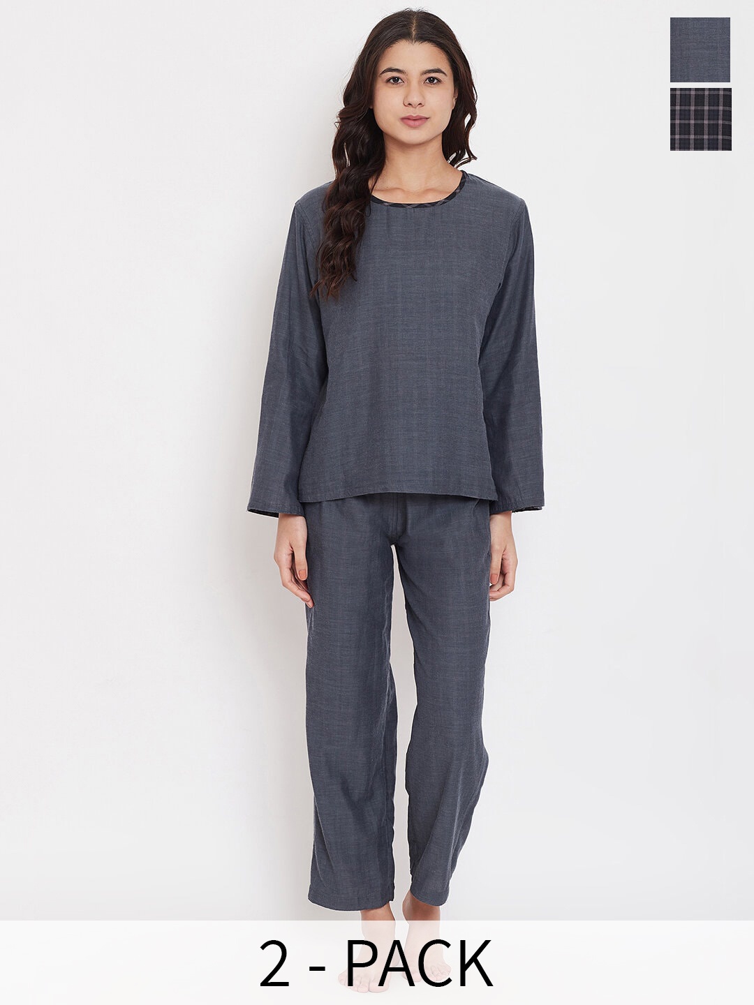 

The Kaftan Company Reversible Cotton Top With Trousers, Black