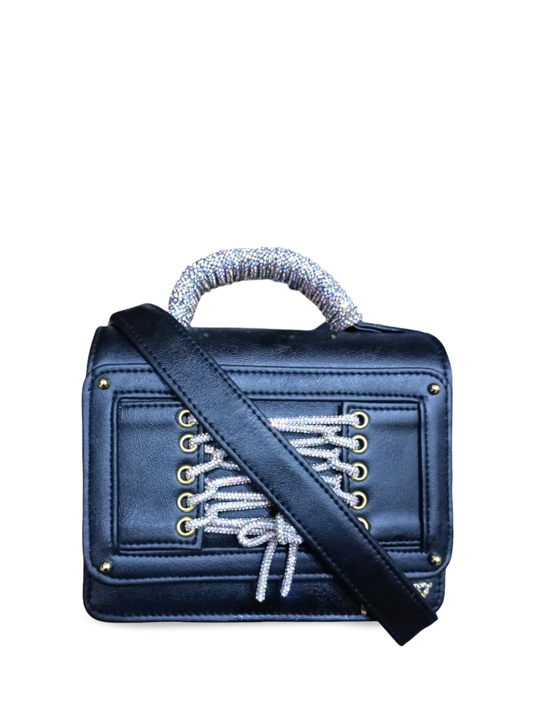

Vdesi Rhinestone Tie Up Bag, Black