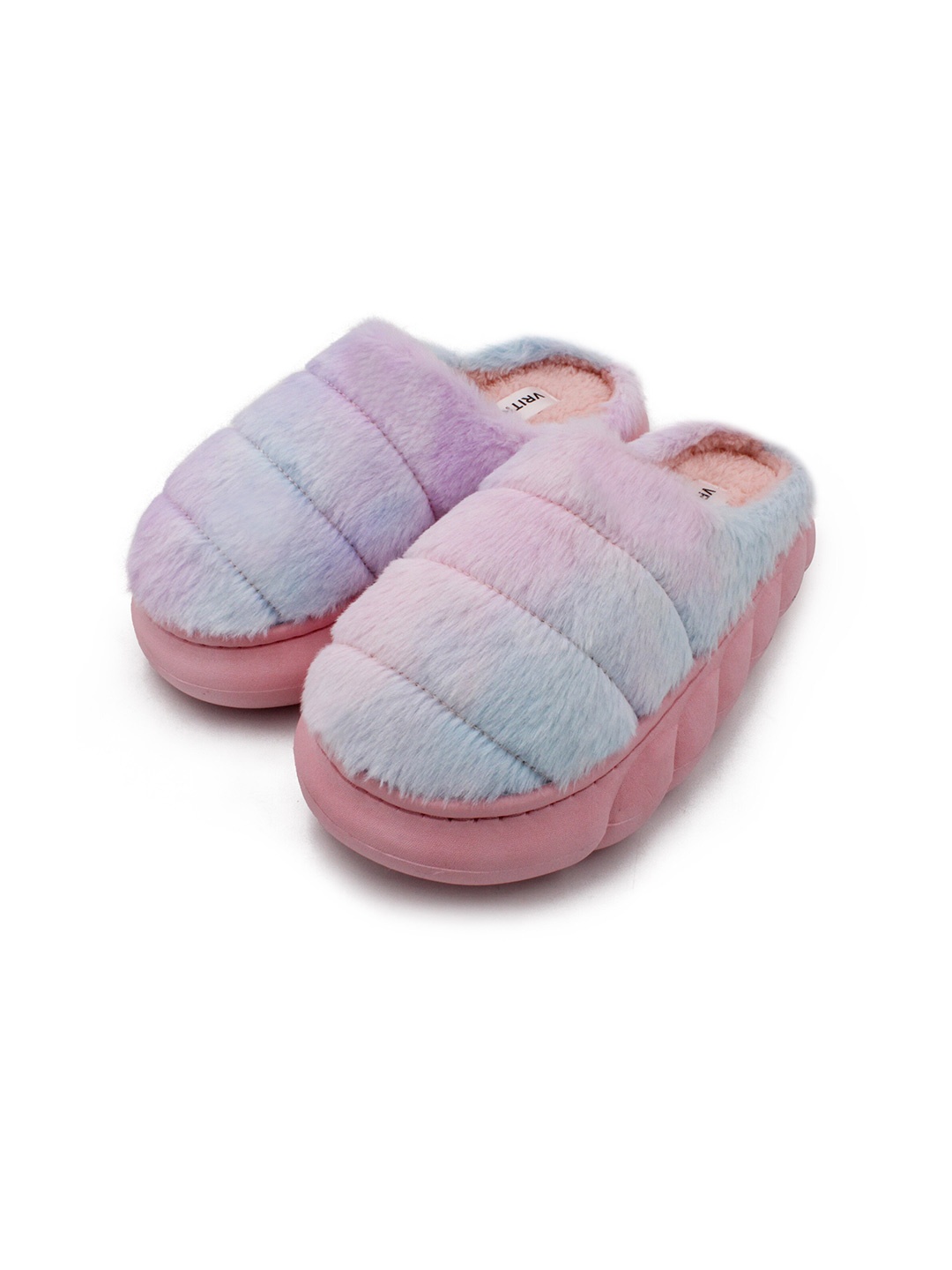 

JENNA Women Rainbow Warm Fur Room Slippers, Blue