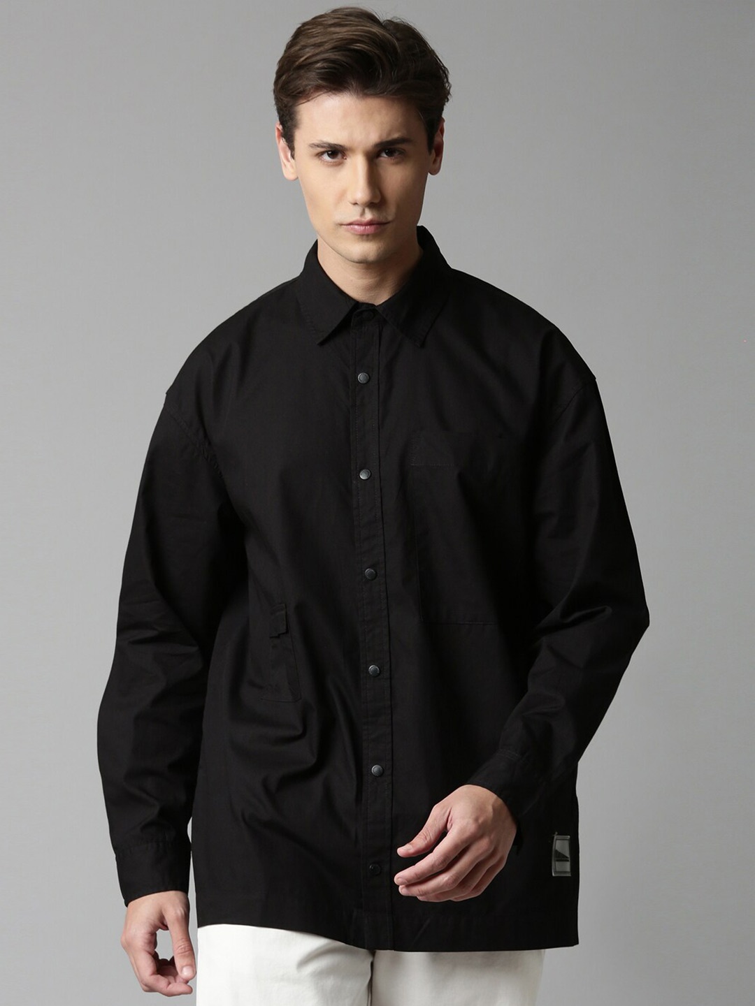 

Breakbounce Black Classic Long Sleeves Cotton Oversized Casual Shirt