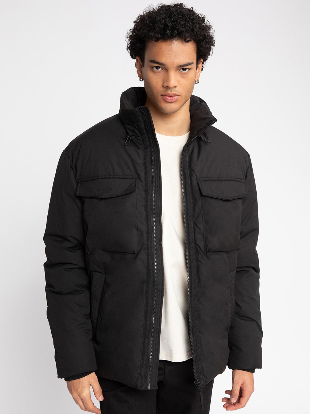 

DeFacto Mock Collar Puffer Jacket, Black