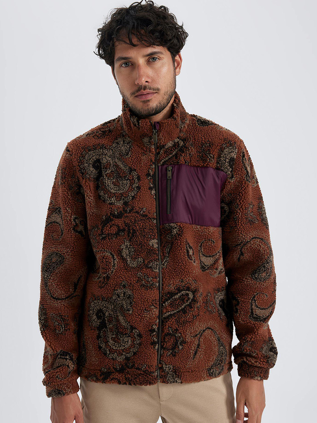 

DeFacto Self Designed Mock Collar Tailored Jacket, Brown