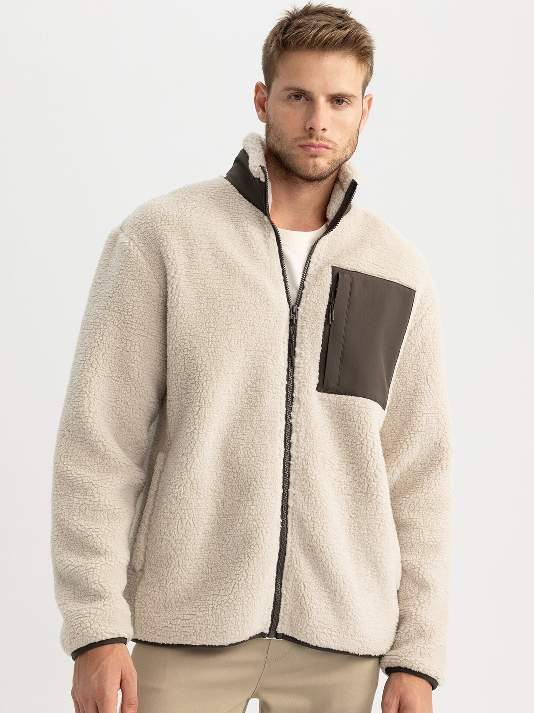 

DeFacto Stand Collar Bomber Jacket, Beige