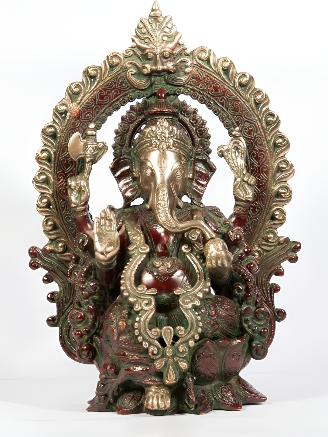 

Arihant Craft Bronze Toned & Maroon Brass Ganesha Showpiece