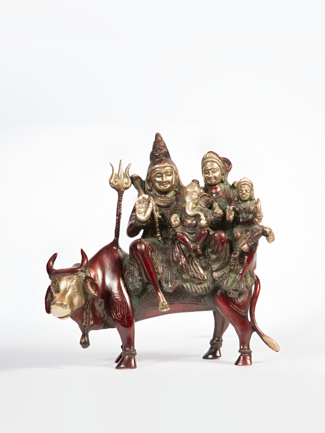 

Arihant Craft Gold-toned Red Brass Shiva, Parvathi, Ganesh & Karthikeya With Nandi Medium Showpiece