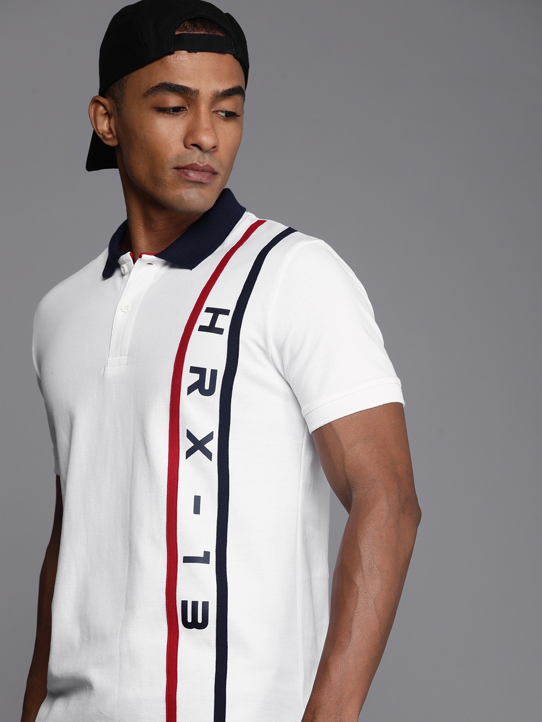 

HRX by Hrithik Roshan Men Brand Logo Printed Polo Collar Pure Cotton T-shirt, White