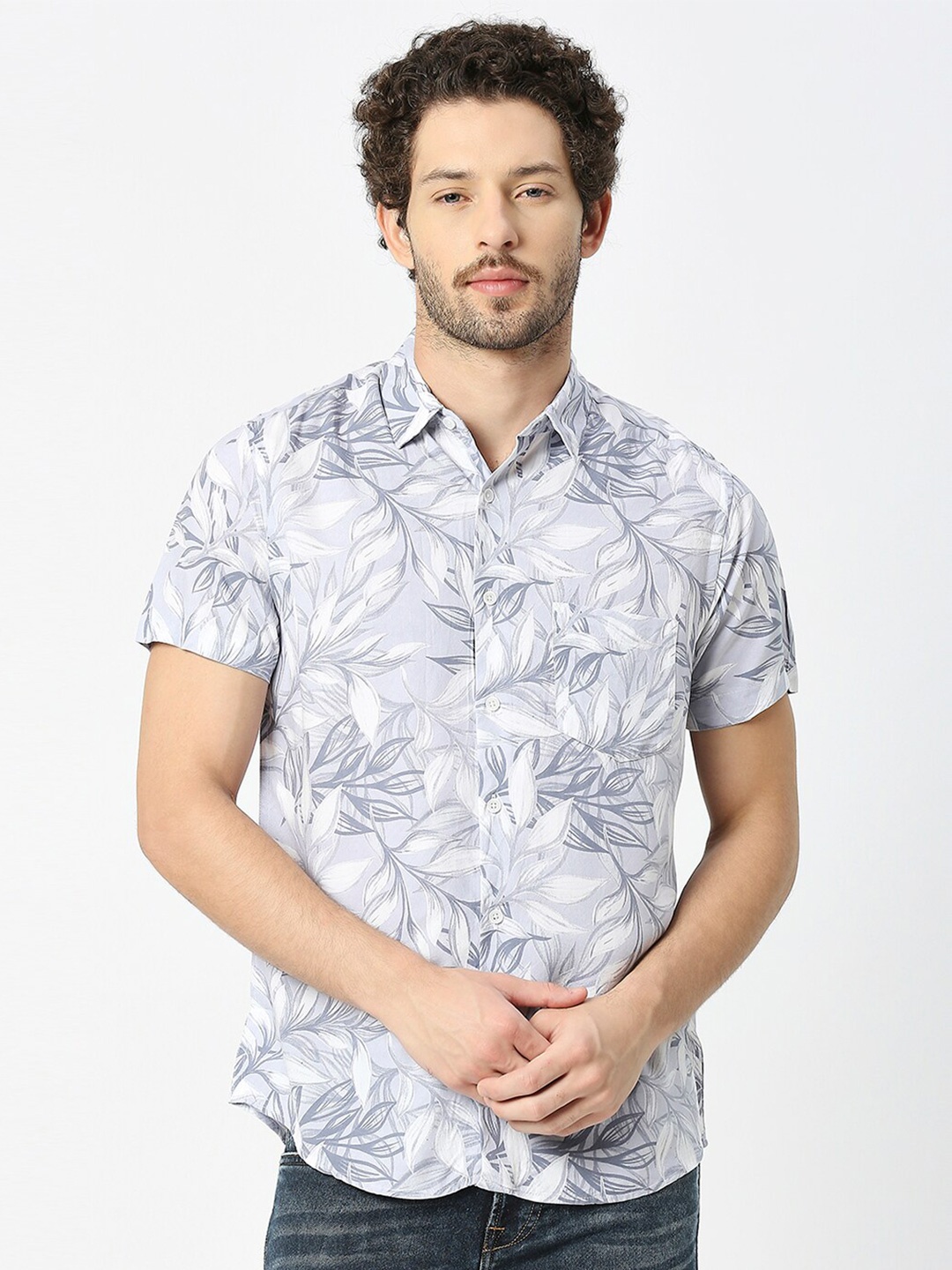 

VALEN CLUB India Slim Floral Printed Shirt, Grey