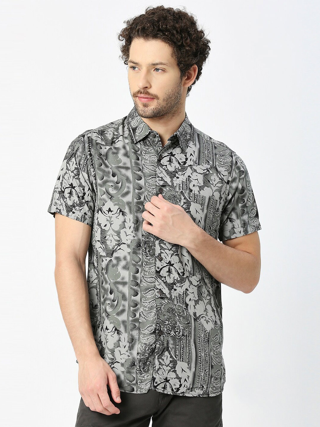 

VALEN CLUB Ethnic Motifs Printed India Slim Fit Casual Shirt, Grey