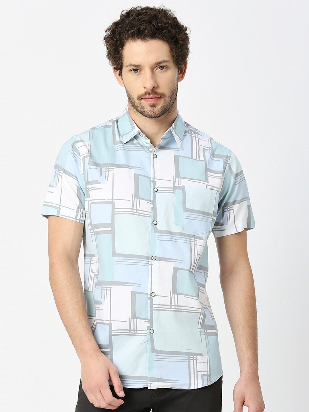 

VALEN CLUB India Slim Abstract Printed Shirt, Blue