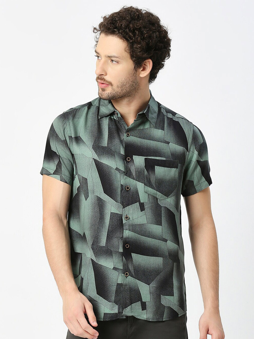 

VALEN CLUB India Slim Abstract Printed Shirt, Green